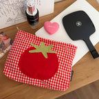 Cute Red Grid Tomato Cosmetic Bag Large Capacity Portable Hand Held Toiletry Bag