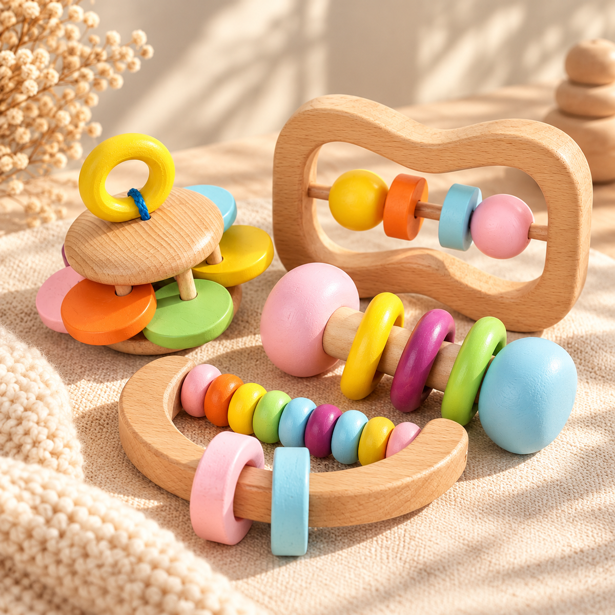 Natural Wooden Baby Rattle