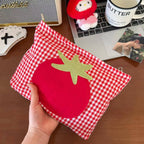 Cute Red Grid Tomato Cosmetic Bag Large Capacity Portable Hand Held Toiletry Bag